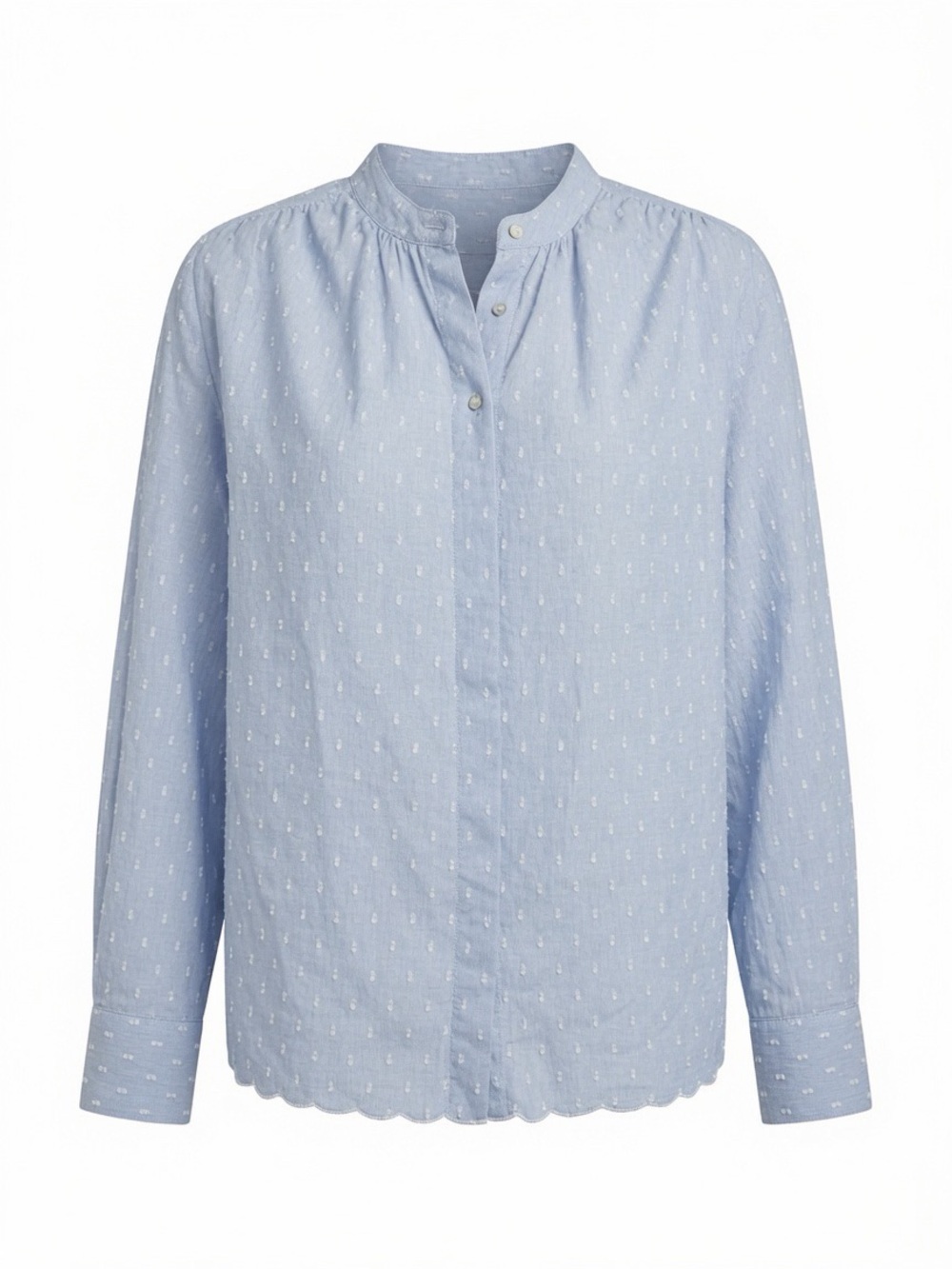 joie blue dotted scalloped button down collared shirt size small